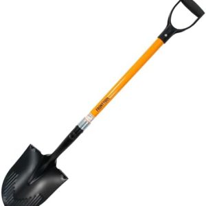 FRONTTOOL Amerikanische Spatenschaufel 2in1 – Profi Gartenspaten aus Kohlenstoffstahl mit Fiberglasstiel für intensive G