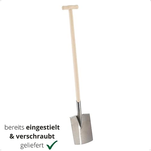 Rekord Gärtnerspaten aus poliertem Stahl mit Buchenholz-T-Stiel – Ideal für präzise Gartenarbeiten!