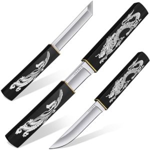 Purple Dragon 2-in-1 Doppelmesser für Outdoor, Tanto Messer mit D2 Stahl und Holzgriff, ideal für Camping und Survival G