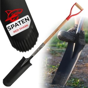 STREND PRO Spaten | Premium RedShark Gärtnerspaten für harte Böden | Stabiler Holzstiel und Stahlkopf | Ideal für Garten
