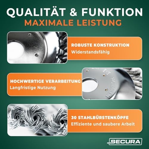 SECURA Profi Unkrautbürste 25,4mm - Effektive Fugenbürste für Motorsense & Freischneider, ideal zur Unkrautentfernung im