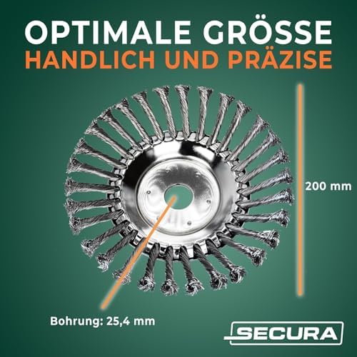 SECURA Profi Unkrautbürste 25,4mm - Effektive Fugenbürste für Motorsense & Freischneider, ideal zur Unkrautentfernung im