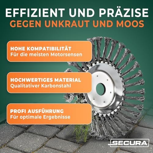 SECURA Profi Unkrautbürste 25,4mm - Effektive Fugenbürste für Motorsense & Freischneider, ideal zur Unkrautentfernung im