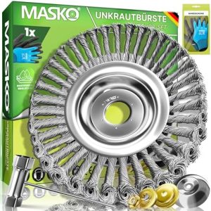 MASKO® Unkrautbürste für Freischneider | Effektive Unkrautentfernung im Garten | Edelstahl mit Montagezubehör 25,4 & 20m